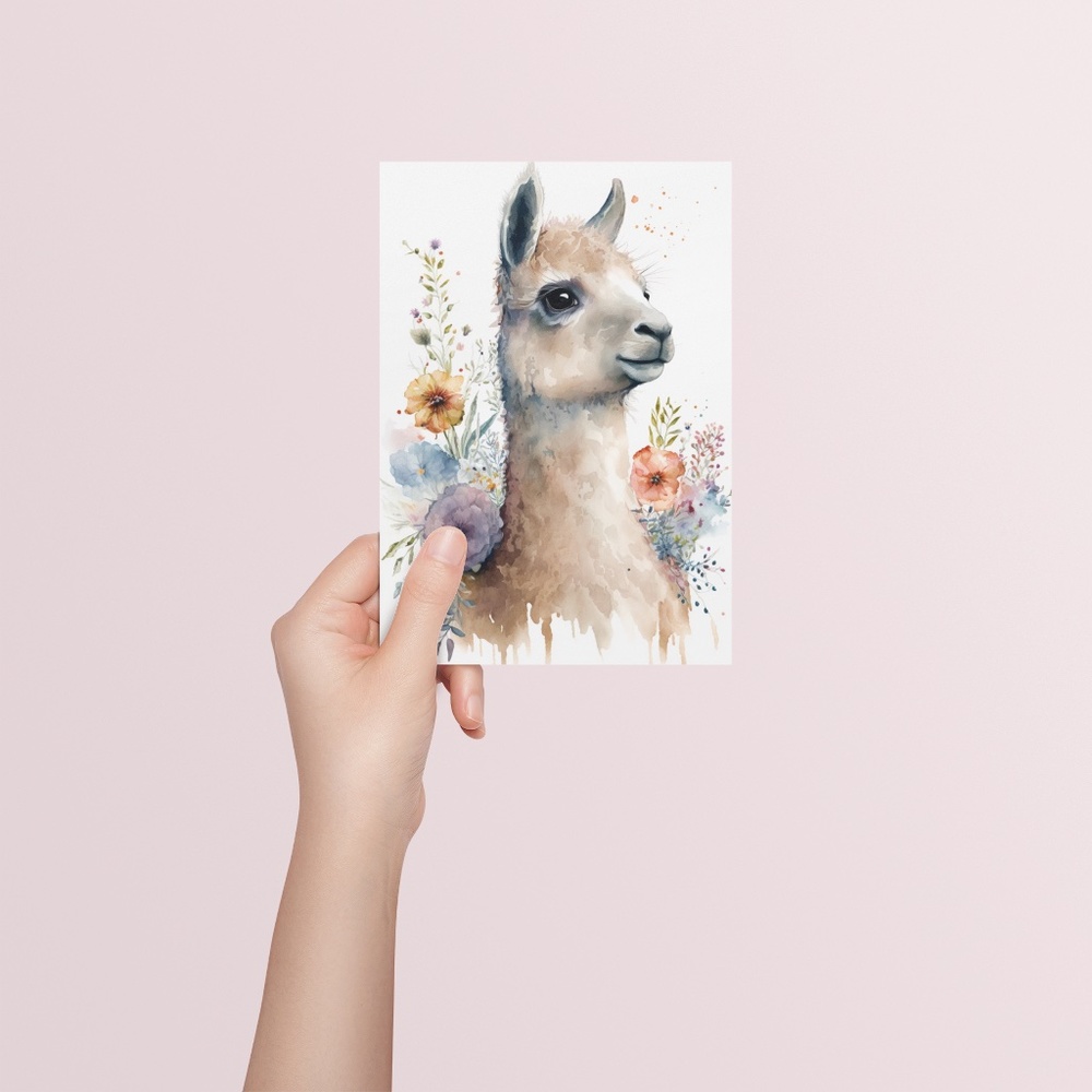 Watercolor Cute Floral Llama Wall Art Illustration Print Poster Card Unframed - Picture 5 of 6